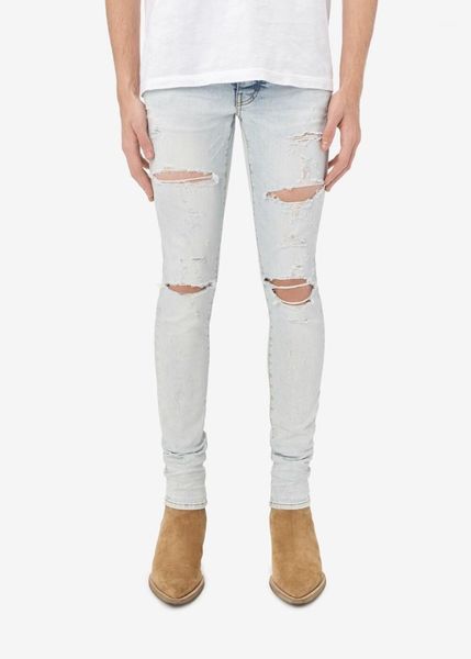 

men stretchy skinny distressed lt blue jeans men's