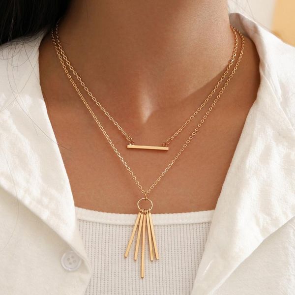 

romantic necklace for women accessories fashion plated metal chain bar circle lariat long strip pendant necklaces, Silver