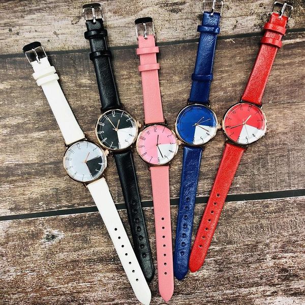 

selling korean-style students ch women's simple with numbers leather strap cool mixed colors wristwatches, Slivery;brown