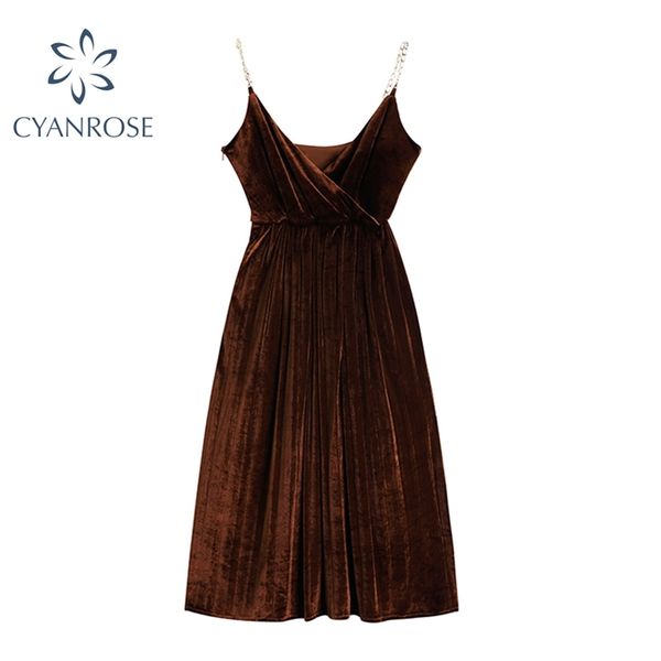 

french vintage chain spaghetti strap midi dress women high waist flannel party club vestidos female stylish elegant frocks 210430, Black;gray