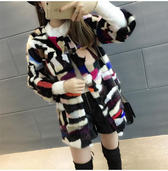 

women's fur & faux 2021 female real natural genuine mink coat women colorful jacket ladies outwear coats custom size z423, Black