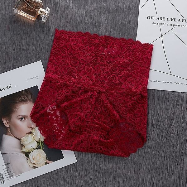 

toj women's high waisted lace oversize fat mm buttock tuck seamless triangle cotton women's underwear underwear mesh lace mesh cro, Red;black
