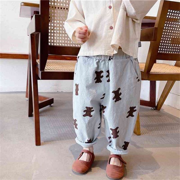 

spring arrival girls fashion cartoon bear pants kids korean design trousers kid clothes 210528, Blue