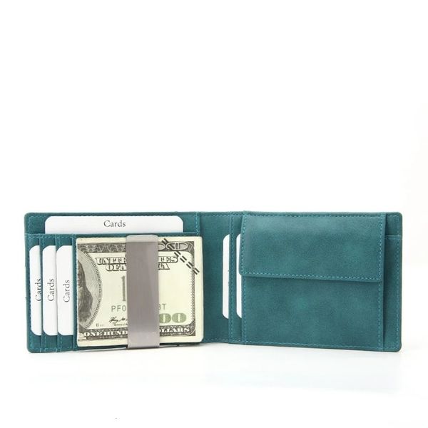 

the wallet two color imitation stainless steel metal ticket wallet multi function button coin position pu leather dollar clip, Black