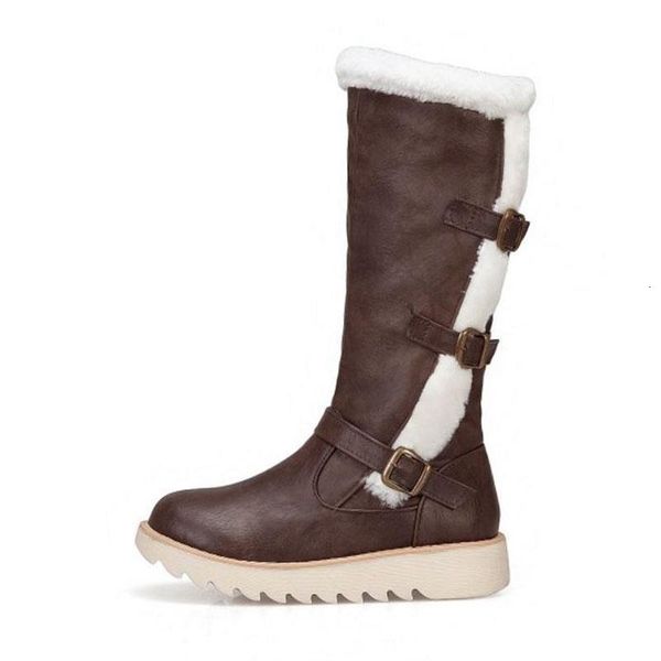 

boots zalavor thick bottom women winter knee high plush fur warm buckle daily keep botas footwear size 34-43 6ss1, Black