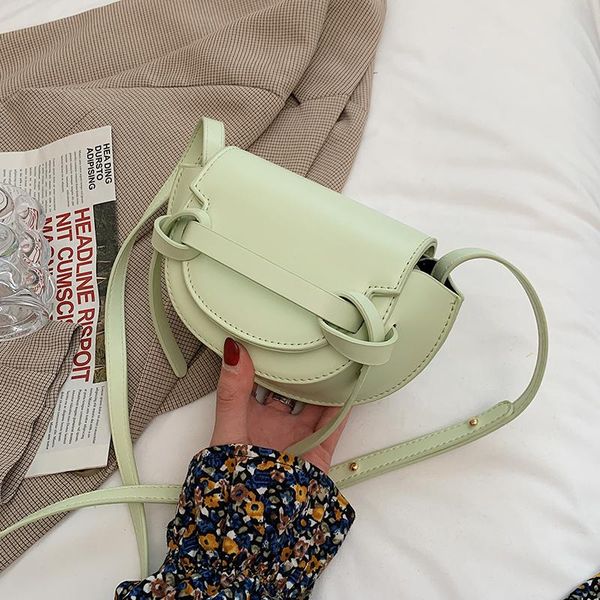 

shoulder bags solid color green pu leather small saddle crossbody for women 2021 summer travel fashion simple handbag and purse