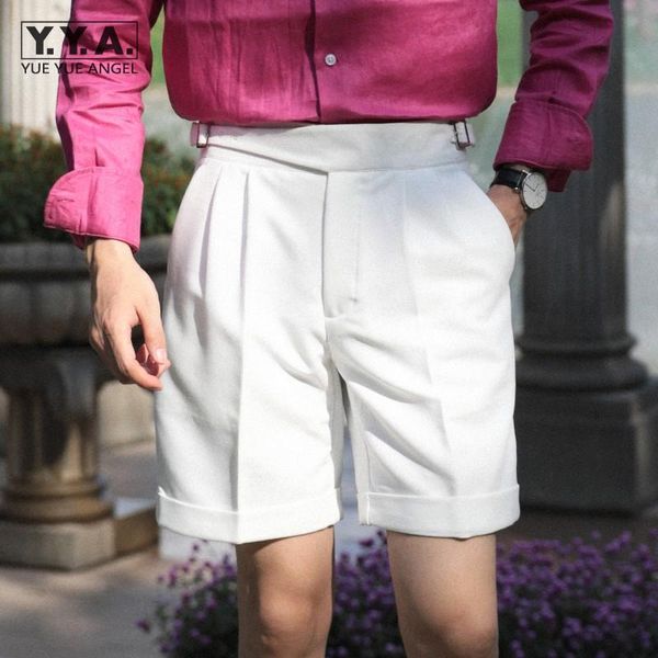 

men's shorts summer vintage mens suit british style fashion buckle straight streetwear black white gray casual short trousers, White;black