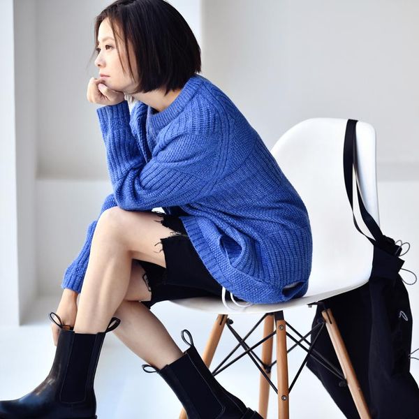 

women's sweaters micoco m0362c commuting contracted design of individual character hole loose leisure round collar set head sweater, White;black