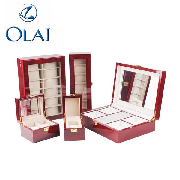 

watch boxes & cases 1-12 files fashion simple displays box open window red lacquered wood gift case luxury jewelry storage, Black;blue