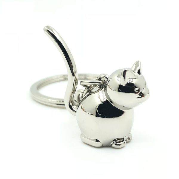 

10pieces/lot new 3d cat keychain cute key ring for women kitten lucky cat key chain key holder bag keyring jewelry gift, Silver