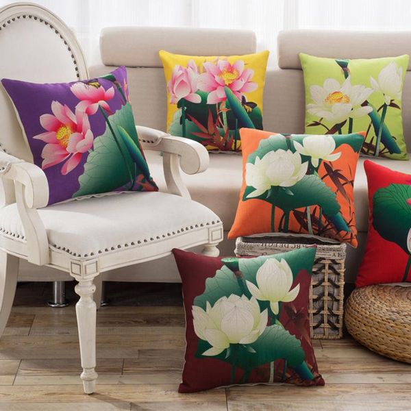 

cushion/decorative pillow 18x18 inches flower lotus print cushion include filler core home el office decors beds chair sofa car seat back lu