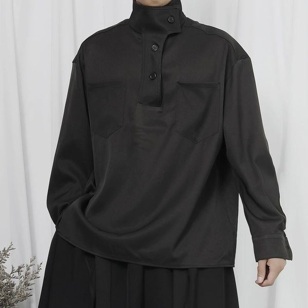 

men's casual shirts shirt 2021 autumn japanese trend large size high stand collar personalized loose long sleeve, White;black