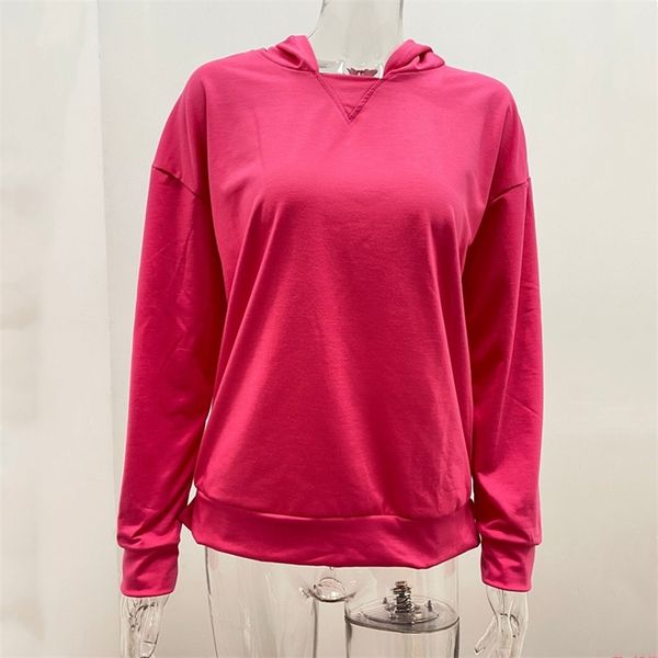 

women's hooded pullover tshirt autumn and winter women casual loose solid color long sleeve t shirt 210517, White