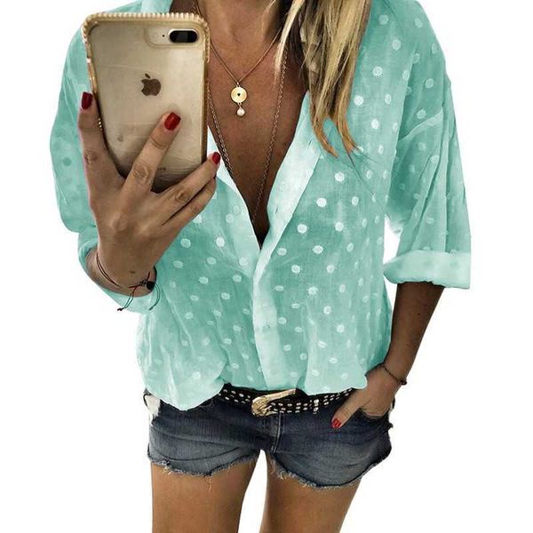 

womens and blouses summer polka dot turn-down collar office women shirts streetwear casual plus size ladies blouse 210608, White