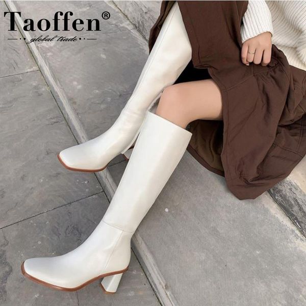 

boots taoffen women high heel real leather women's shoes winter fashion party knee ladies footwear size 34-40, Black