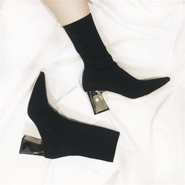 

dress shoes high heeled sock boots, pointed toe women's autumn 2021 british style, versatile thick heel and, Black