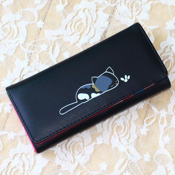 

women wallets lady purses handbags coin purse long clutch moneybags lovely cat wallet id cards holder pocket bags notecase pouch, Red;black