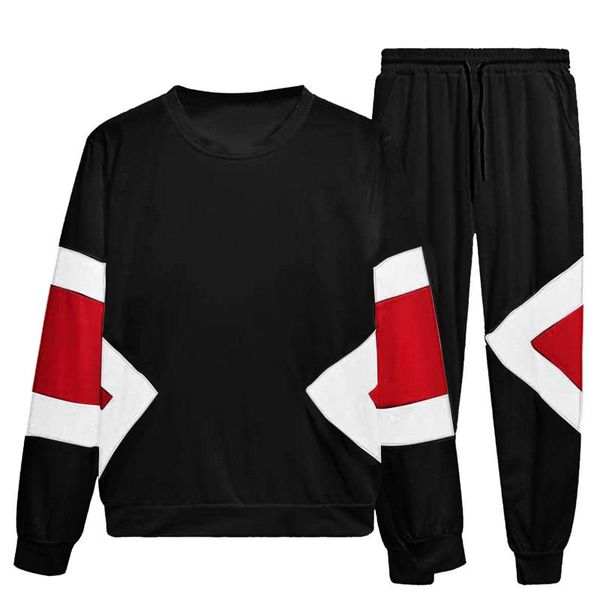 

men's tracksuits autumn winter printed round collar casual sets sweatshirt +pants color combination stair sports suit for male#3, Gray