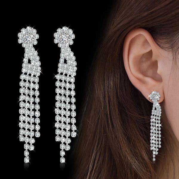 

a8517 new women's earrings accessories exquisite rhinestone earrings fashion new fluid earrings, Silver