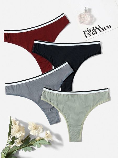 

4pack plus ribbed thong v3ag#, Black;white