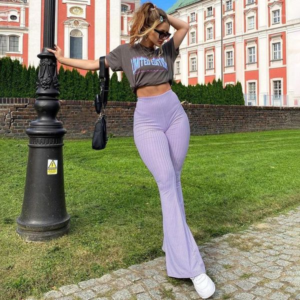 

women's pants & capris high waist women y2k knitted ribbed flare pant harajuku streetwear slim full length basic trousers vintage long, Black;white