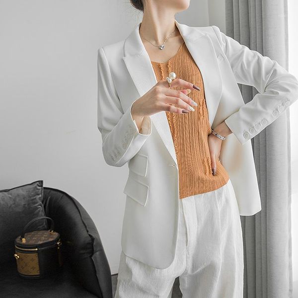 

spring autumn women blazers coats long sleeve office fashion casual double pocket solid color white suit jacket female women's suits &, White;black