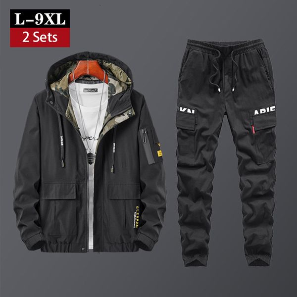 

men's tracksuits two-piece suit hoodies sweatpants set spring autumn plus size hip hop jacket+ pants male tide brand casual clothi, Gray