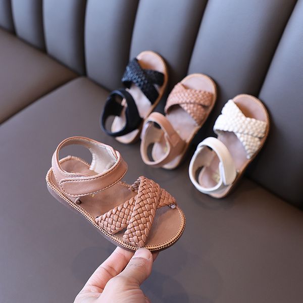 

toddler girls sandals 2021 summer children princess shoes baby woven sandals comfortable soft bottom kids casual beach shoes, Black;grey