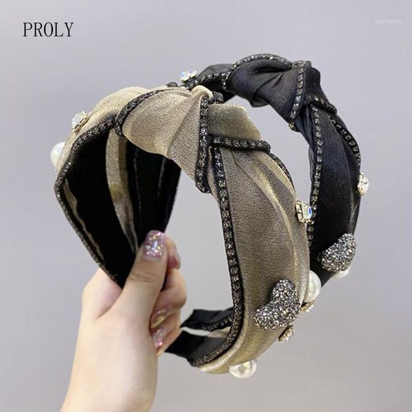 

fashion hairband wide side rhinestone headwear handmade headband center knot casual hair accessories wholesale1