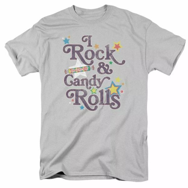 

Smarties I Rock T Shirt Mens Licensed Sweet Tangy Candy Rolls Silver, White;black