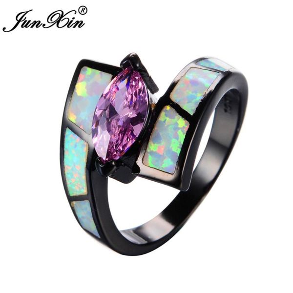 

bohemian pink zircon female white opal ring vintage black gold filled wedding engagement rings for women fashion jewelry, Slivery;golden