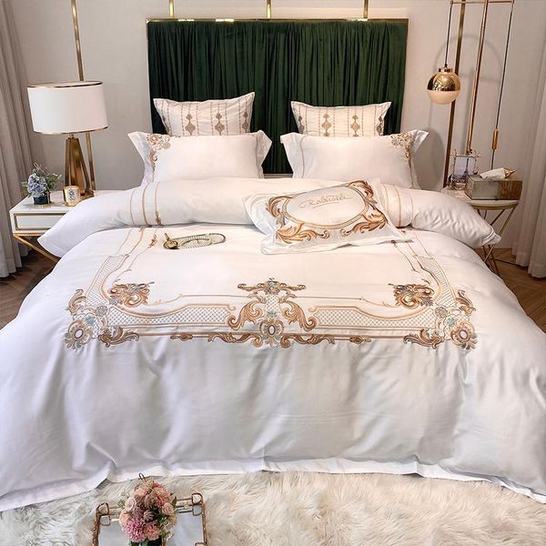 

bedding sets europe luxury embroidery 60s satin silk cotton set sheet linen textile duvet cover home bed pillowcase fitted double
