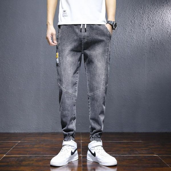 

stretch jeans men's pant casual trousers 2021 spring /summer fashion brand trendy slim nine-point beam pants, Black