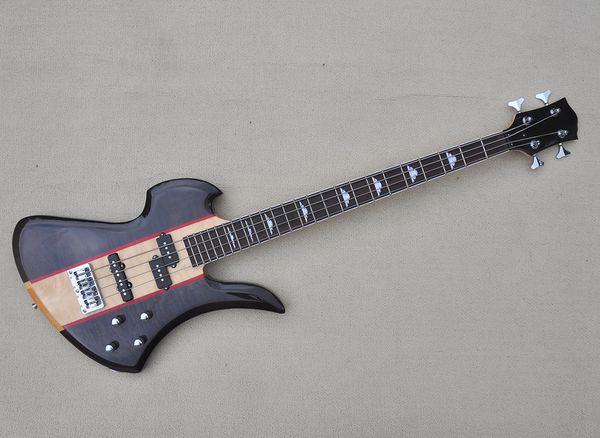 

4 strings black electric bass guitar with quilted maple veneer,rosewood fretboard