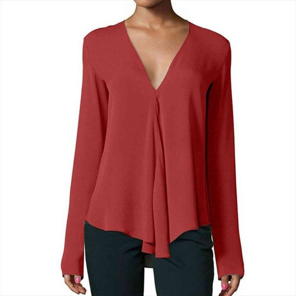 

fashion autumn chiffon women shirts v neck long sleeve ruffle business summer shirt ladies breathable blouses, White