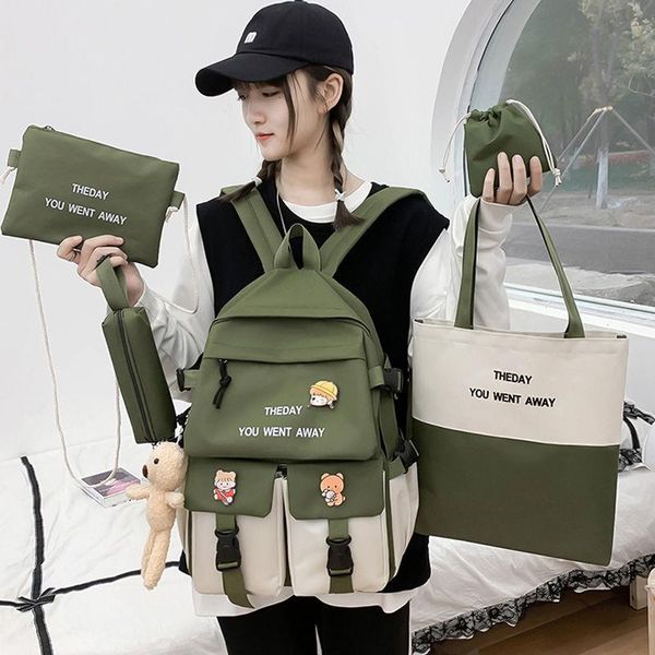 

backpack 5 pcs school bag for female students korean version large capacity campus waterproof