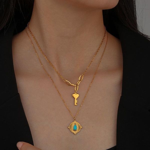 

pendant necklaces 2021 design gold plated key necklace duble layer link chain, Silver