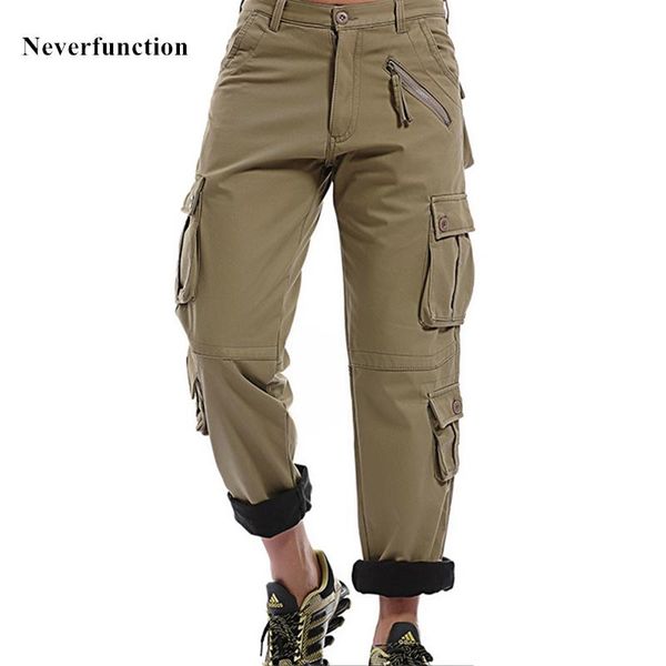 

men's pants men winter thick fleece warm military tactical cargo multi-pocket loose casual joggers trousers plus size 28-40, Black