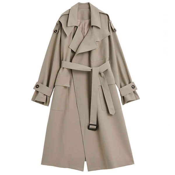 

women's trench coats [eam] women brown belted long lapel sleeve loose fit windbreaker fashion spring autumn 2022 1de3524 of0o, Tan;black