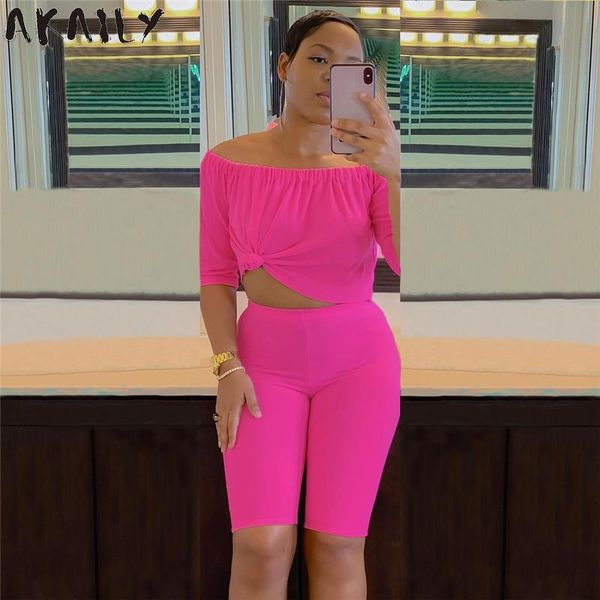 

women's tracksuits akaily summer streetwear solid ruched 2 two piece sets womens outfits matching female backless crop skinny shorts, Gray