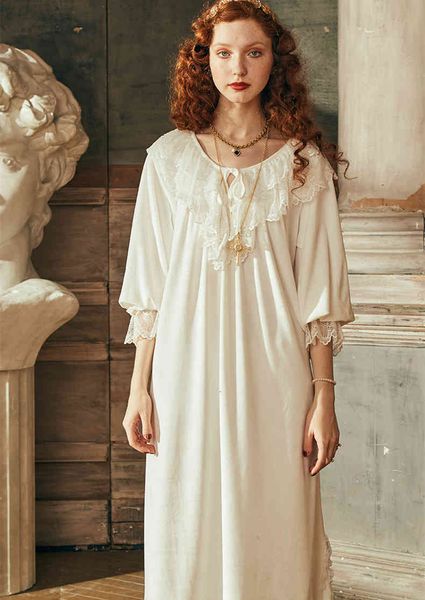

women's sleepwear nightgown ladies retro elegant homeweare women autumn winter long-sleeved long night vbfh, Black;red
