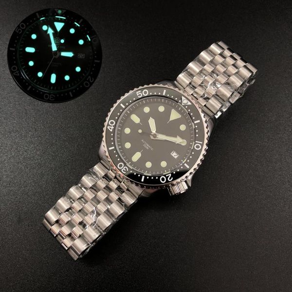 

wristwatches steeldive mens automatic watches,dive watch stainless steel men 200m waterproof mechanical wristwatch c3 luminous clock sapphir, Slivery;brown