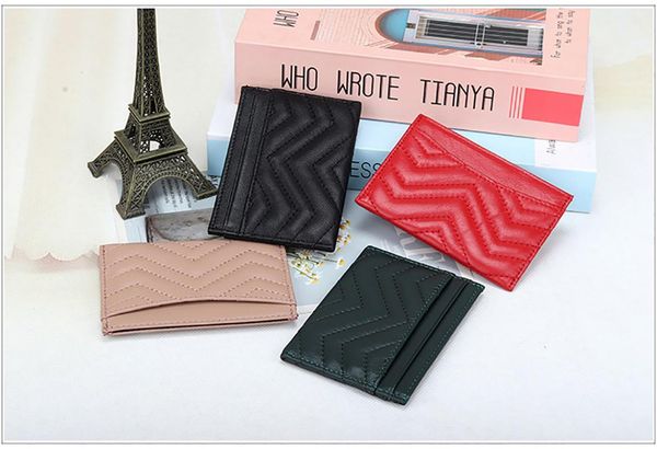 

wallets sheepskin id embroidery thread water ripple card holder 2021 female small folder multi-compartment coin purse, Red;black