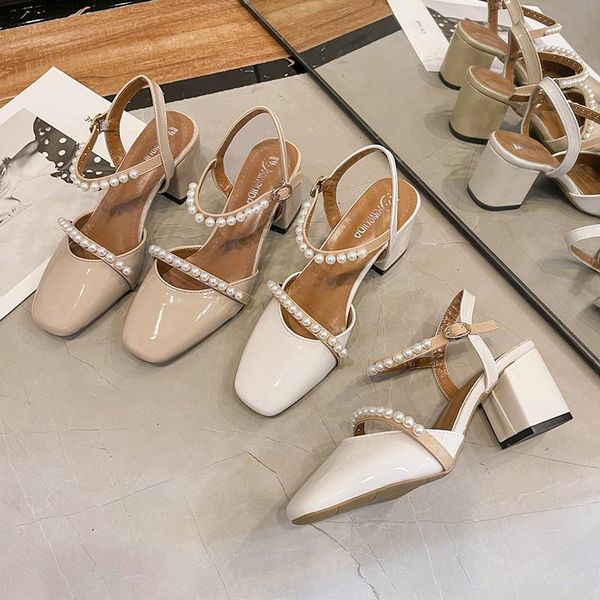 

all-match clear heels 2021 sandals shoes closed toe suit female beige summer girls comfort block fashion retro black high bu dress