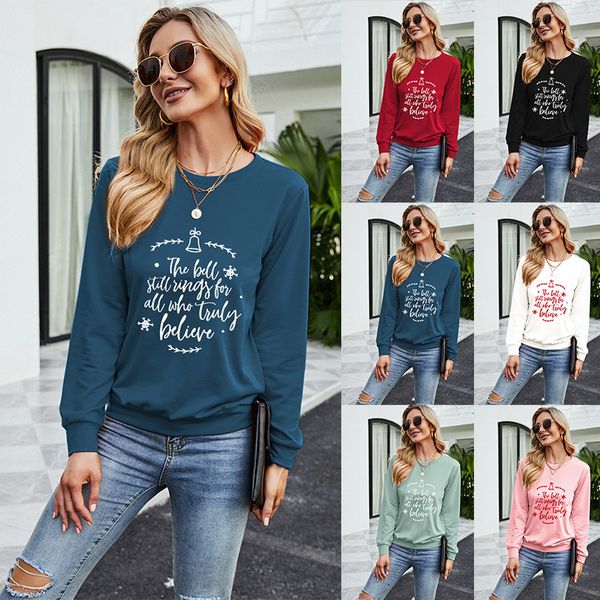 

2021 autumn winter women's letter printed round neck long sleeve sweater, Black