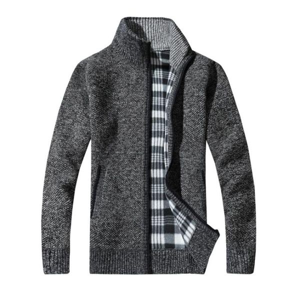 

men's jackets winter solid color men knitting cotton stand zipper warm thick coat jacket fashion cazadoras de hombre invierno #, Black;brown