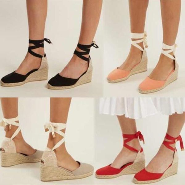 

sandals summer womens wedge casual espadrille female heel platform shoes ankle buckle strap closed toe shoescross-tied lace-up, Black