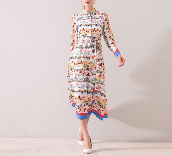 

runway dresses europe and the united states spring latest high-quality printed shirt dress 52cs, Black