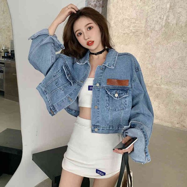 

jacket loose female with long sleeve short, wild denim short jacket, Black;brown