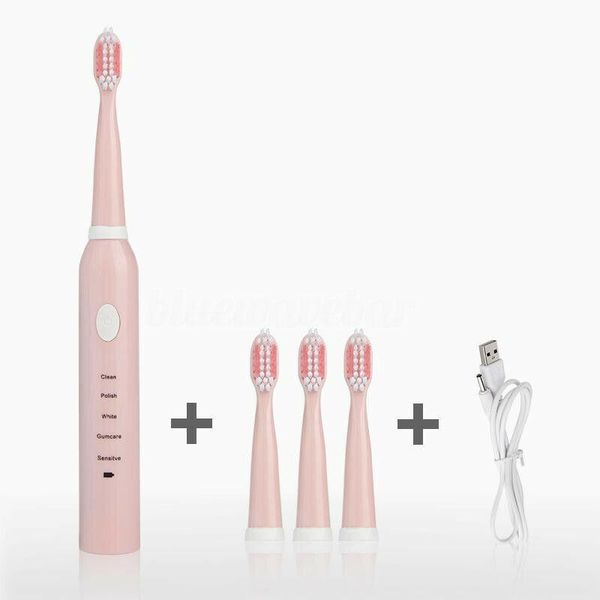 

smart electric toothbrush ultrasonic sonic usb 3 soft heads whitening clean teeth brush oral care